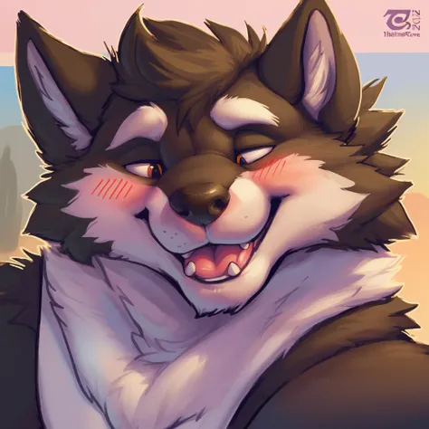 portrait of a wolf face, wolf face full screen, (( face close to the screen)), ((blush  face)), by thesecretcave, by ifus, by za...