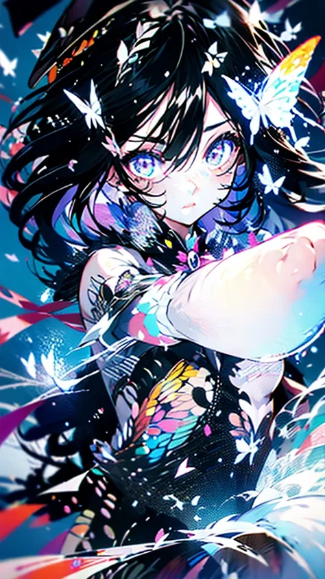 girl，Cat girl，Black hair，Magician，A butterfly rests on the left eye