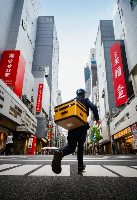 Running delivery man、Run in earnest、Shibuya City、Lots of luggage、Highest quality、photo