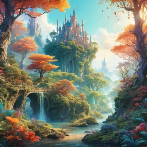 intricate watercolor illustration of fantasy stories, detailed fantasy landscape, magical forest, fantastical creatures, breathtaking colors, soft lighting, ethereal atmosphere, vibrant palette, photorealistic, masterpiece, 8k, hyperdetailed, dramatic ligh...