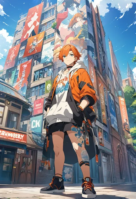 A man with orange hair and a hooded jacket is standing in front of a building, strawberry kurosaki, strawberry, anime wallpaper 4k, anime wallpaper 4k, Anime boy with orange hair, Ultra HD Anime Wallpaper, Amazing anime 8k, 4k anime wallpaper, bleach manga...