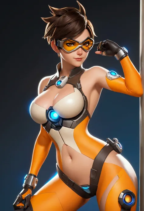 ((work of art)),high resolution, ((Best quality at best)), 1 girl, slim, naked, busty, Thick, Tracer, overwatch, sexy cara