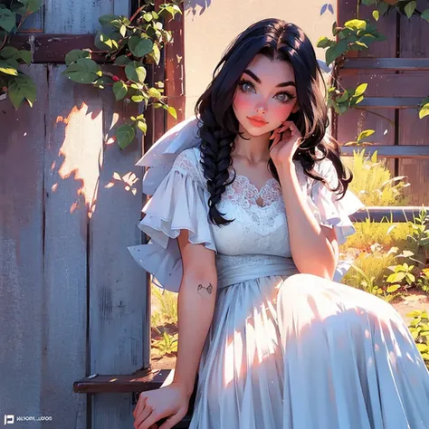 araffe woman in a white dress leaning on a fence, a picture by John Luke, tumblr, renaissance, in style of petra collins, wearing a cute white dress, isabela moner, petra collins, :: madison beer, in a dress, soft devil queen madison beer, violet myers, we...