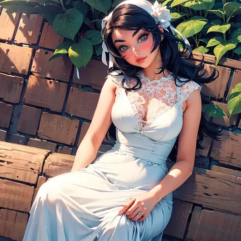 araffe woman in a white dress leaning on a fence, a picture by John Luke, tumblr, renaissance, in style of petra collins, wearing a cute white dress, isabela moner, petra collins, :: madison beer, in a dress, soft devil queen madison beer, violet myers, we...