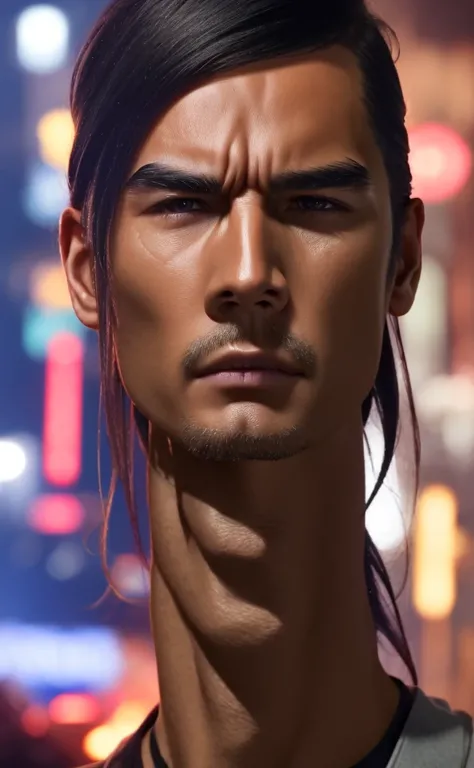 Close-up of a person standing in the street with the lights on, a character portrait inspired by Han Gan, CG society hot topic, Neo-Dada, Cyberpunk Old Man, Cinematic close-up bust shots, As a Tekken character, Drainage from the splice, UHD Realistic Face,...