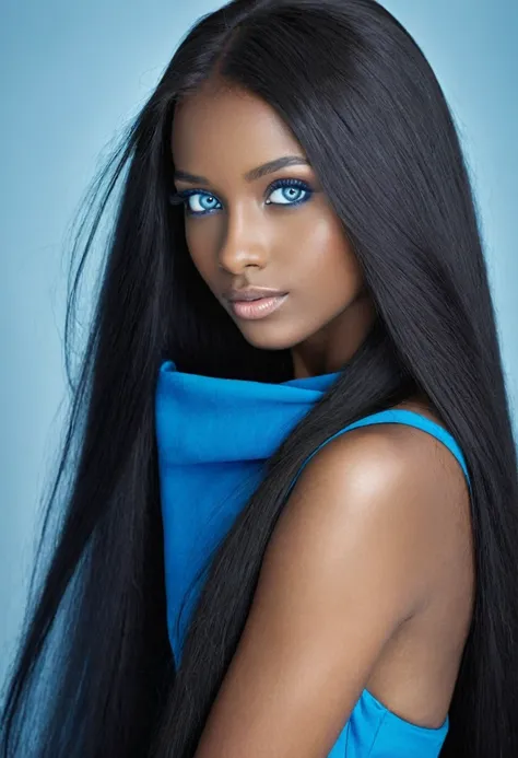 black girl withe veryvery long hair and blue eyes