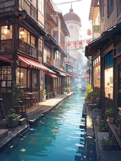 Immerse yourself in cold water up to your chest、bustling street