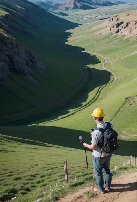 CREATE AN IMAGE OF A TOPOGRAPHY PROFESSIONAL SURVEYING A RIGHTWAY