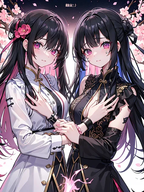 (Tabletop), (Highest quality), (8k)、Very detailed, 1 female、Ruined Background(Black hair and pink 3:1)，(Dark Eyes:1.4）Twin tailenhera、Mine system、Crying face、Wrist cutting、