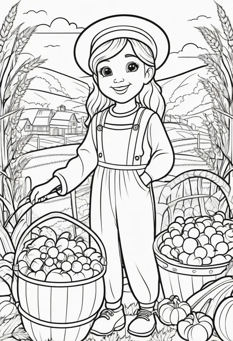 coloring page for kids, Harvest festival celebration, cartoon style, thick lines