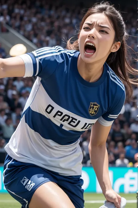 a goalkeeper screaming(RECEIVE) and wearing a t-shirt written (BORA BILL)