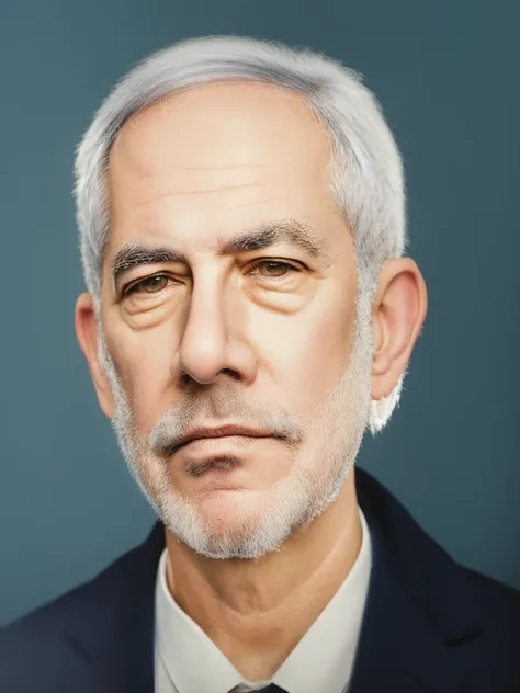 Theres a man with a beard and jacket, Portrait of Benjamin Netanyahu, tone mapped william-adolphe, high-quality portrait, realistic portrait photo, a fullcolor photo, digitally painted, photo realistic portrait, hyperrealistic portrait, ultra realistic por...