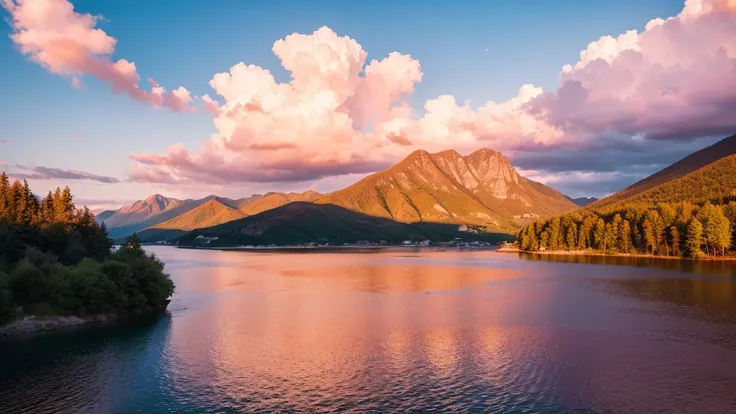 Beautiful landscape, sky, light, clearwater, summer, gold ,pink