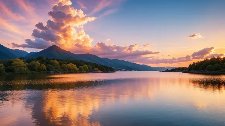 Beautiful landscape, sky, light, clearwater, summer, gold ,pink