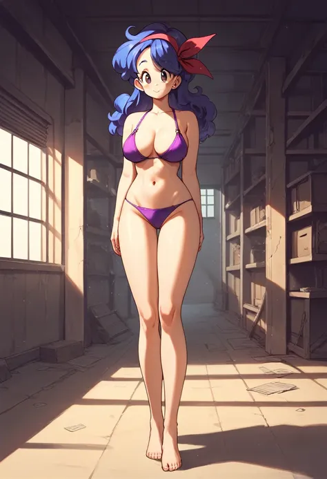 masterpiece, best quality, masterpiece, best quality, 1 woman, lunch , wavy blue hair , sly face , purple bikini , big breasts ,...