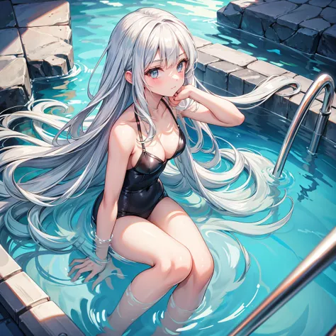 Silver Hair　long hair　Beauty　One person　Adult　Pool