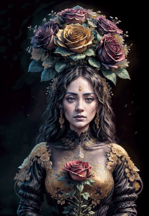 a beautiful black and gold roses flowers, intricate petal textures, vibrant colors, detailed floral arrangements, cinematic composition, moon, photorealistic, 8k, ultra-detailed, masterpiece, dramatic lighting, chiaroscuro, moody, cinematic, award winning,...