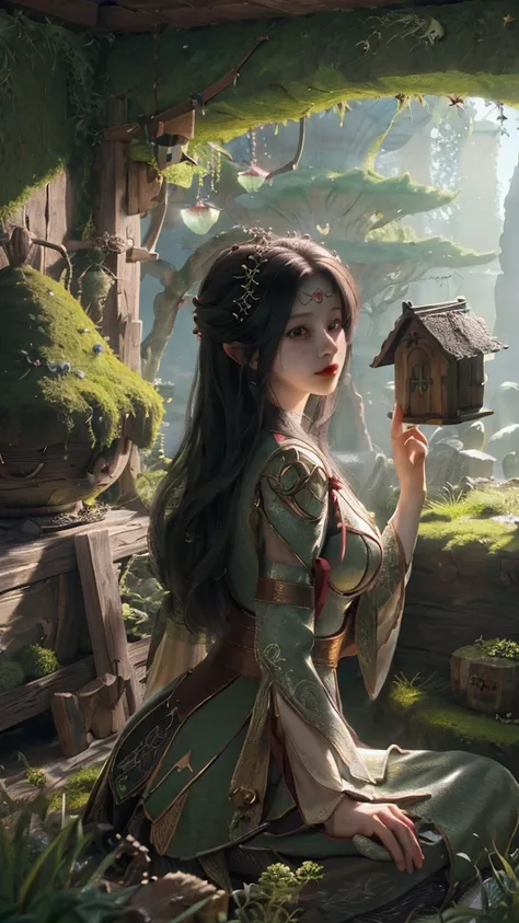 Masterpiece, best quality, (highly detailed CG unity 8k wallpaper), (best quality), (best illustration), (best shadows), round radish hut covered with moss, isometric 3D , octane rendering, ray tracing, highly detailed