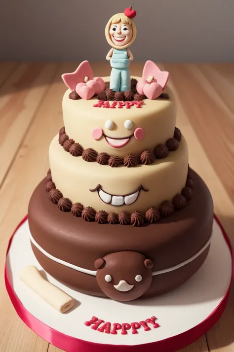 An animated smiling cake