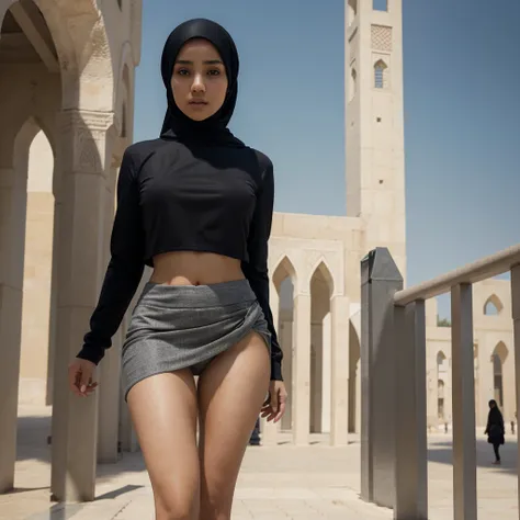 A girl hijab Arabic Muslim 

adorable, 

sexy, 

clothes that fit her body, 

tight and emphasises her beautiful figure, 

short skirt, 

photography, 

octane rendering, 

high fidelity, 

digital graphics, 

sharp focus, 

perfect composition, 

ultra-hi...