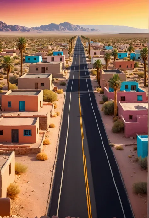 Colorful town with old asphalt streets in the desert