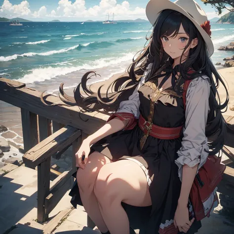 masterpiece, best quality, solo,1girl,looking at viewer,outdoor, cowboy shot,sea,anime style,
 anne