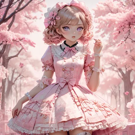 Sweet Harajuku_LoROne, One *Censored* Whimsical Fashionista, mysterious gaze, Wearing high tech (Clear OneND Pink Heather) *Censored* Costume, Turn your head to reveal an intricate lace collar. Rendered as a highly detailed digital illustration、 *Censored*...