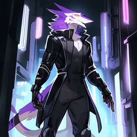 by bebebebebe, by spuydjeks, by buta99, by spikedmauler. athletic male sergal, tigerstrip fur patterns, cyberpunk outfit, hyper ...