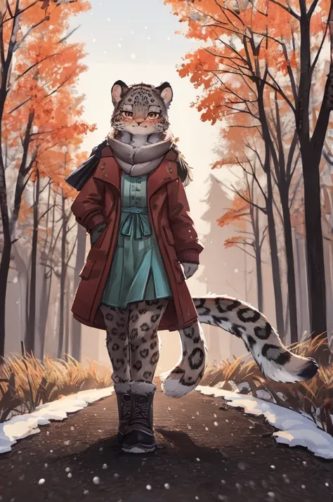 (very detailed illustration: 1.2), best quality, masterpiece, solo, natural lighting, an young anthro female snow leopard with b...