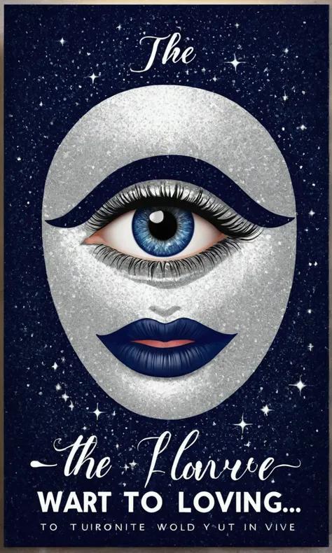 Create a cover with the title “The art of loving” put the word in Spanish with bright silver sparkles, the background has to be navy blue High resolution, abstract, decoration art, American propaganda poster, create eye-catching visual art Framed, Rounded ...