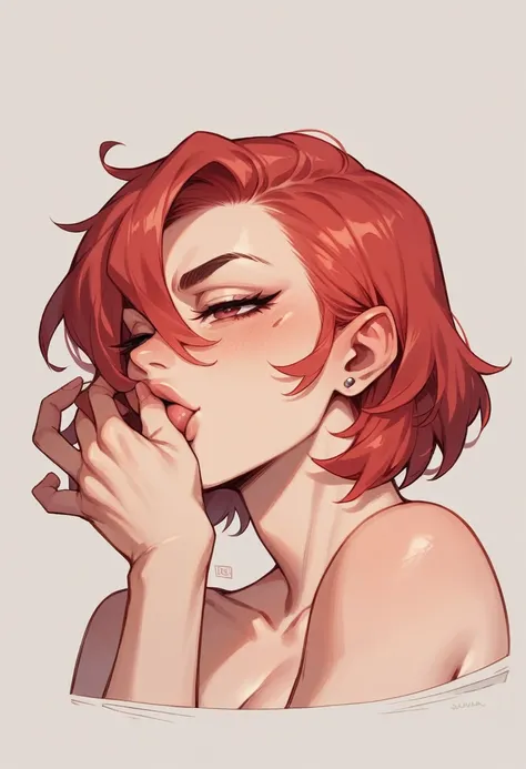 Sexy girl red hair kissing mouth real 