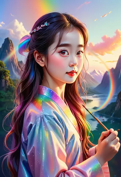 rainbow painting, prismastic, holographic, chromatic aberration,
masterpiece, best quality, 1 girl,  chinese