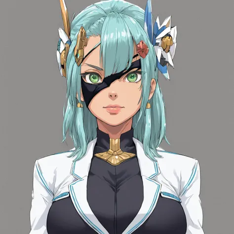 mikumari \(xenoblade\)masterpiece, highest quality, ((1 person)),blue hair,green eyes,serious expression, smile,upper body,line ...