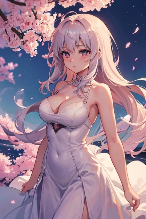 {{{masterpiece}, }}, {Highly detailed CG Unity 8k wallpaper}, wonderful, In detail, alone, {{Floating Hair}, }, {{cherry blossoms}, }, Outdoor, null, {{Wind}, }, Detailed Background, Beautiful attention to detail, See through:Evening Dresses:0.3, Cleavage,...