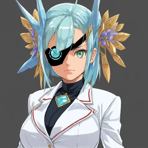 mikumari \(xenoblade\)masterpiece, highest quality, ((1 person)),blue hair,green eyes,serious expression, smile,upper body,line ...