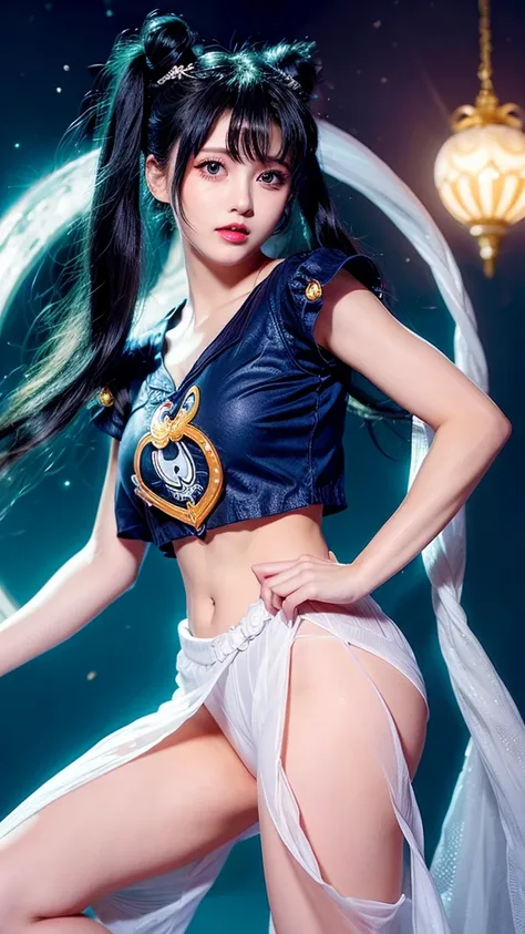 透け透けなSailor Moon、Transparent nipples、Big Tits、Sheer skirt、Sailor Moon、Pantyhose、Pussy line、Blue Hair