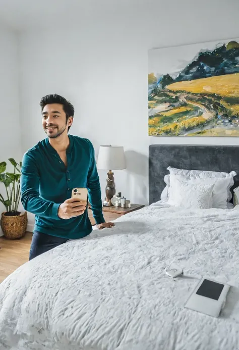 gu, a man taking a selfie in a bedroom