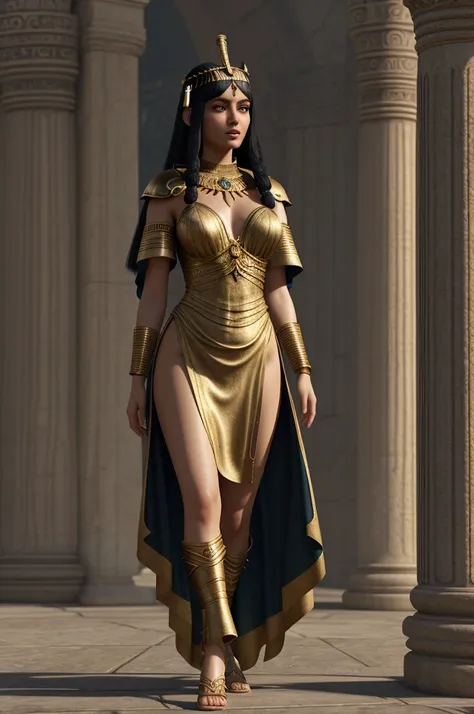 cleopatra full body, dressed with a sensual, elegant and lusty flowing tunic, tunic to the feet ,  assainsation highly detailed, professional digital painting, unreal engine 5, photorealism, full face,full body, hd quality, 8k resolution, cinema,profession...