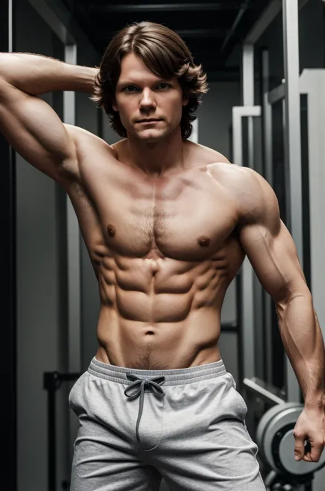 Create an image of Javier Milei with a muscular body