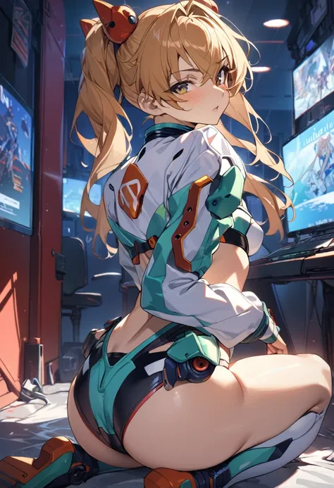 1girl, souryuu asuka langley, neon genesis evangelion,master piece,ultra high res,kneeling sway back,looking viewer