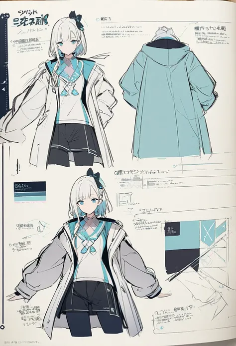 Butterflies are flying、Facing at an angle、Concept Art、1girl, stylish, stylish code, large jacket, simple white background