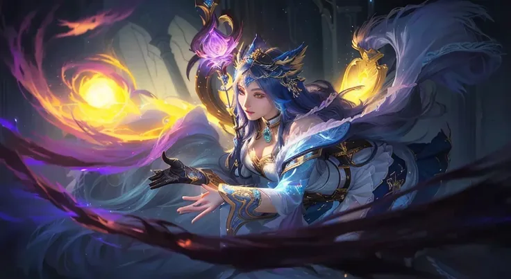 a woman with a glowing light in her hand and lingerie, irelia, mobile legends, zenra taliyah, ahri, leblanc, heise jinyao, splash art, league of legends arcane, beautiful celestial mage, portrait of ahri, freya, style league of legends, inspired by Ju Lian...