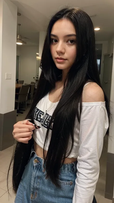 A selfie of a girl with long black hair