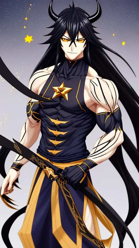 character man human, demon lord uniform kimetzu no yaiba, formed body, aesthetic musculature, having a physical proportion similar to kokushibo in musculature, Black hair with white tips, long, reaches the shoulders, Straight, slightly tousled hair with lo...