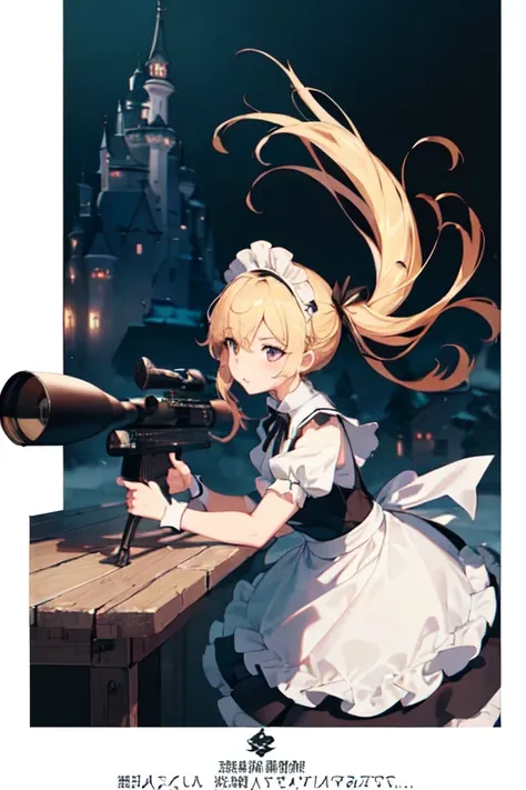 ((Highest quality:1.6)), ((detailed:1.4)), (Ultra-high resolution:1.6)(detailed:1.6), (Perfect Face:1.4), (detailedなイラスト:1.6), (Ultra-high resolution:1.6), girl, A very concentrated face, cute, Blonde, Small breasts, (Black and white maid outfit, Blue ribb...