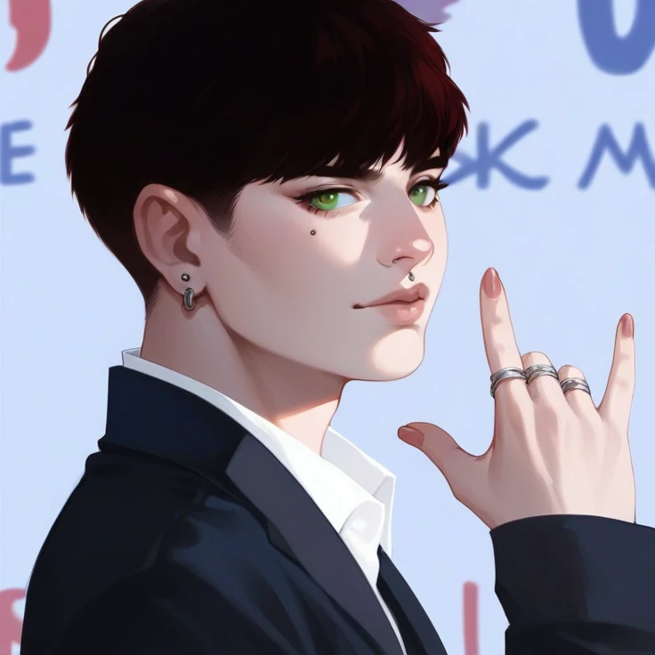 Jk do bts, with red hair, greeneyes, piercing 