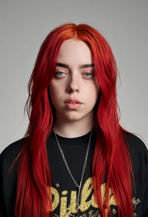 Billie Eilish femenina with beautiful ruby hair