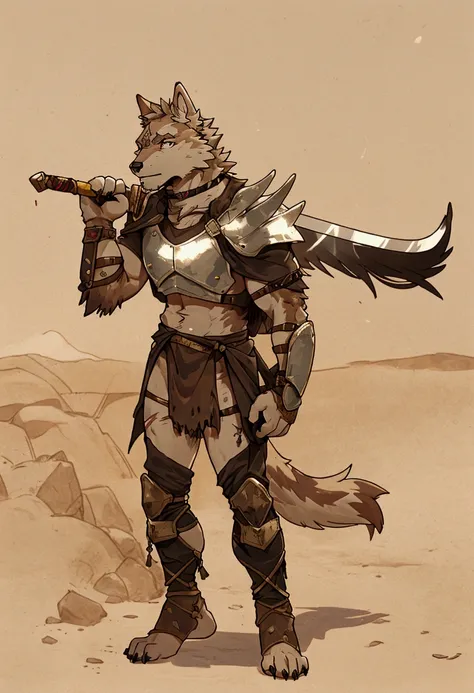 solo sexy young anthro furry wolf male mercenary medieval solider, slim endomorph muscular, anthro handsome gay shorter muzzle, ...