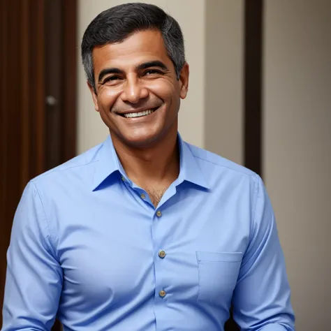 A SMILING BRAZILIAN POLITICIAN IN A BLUE DRESS SHIRT