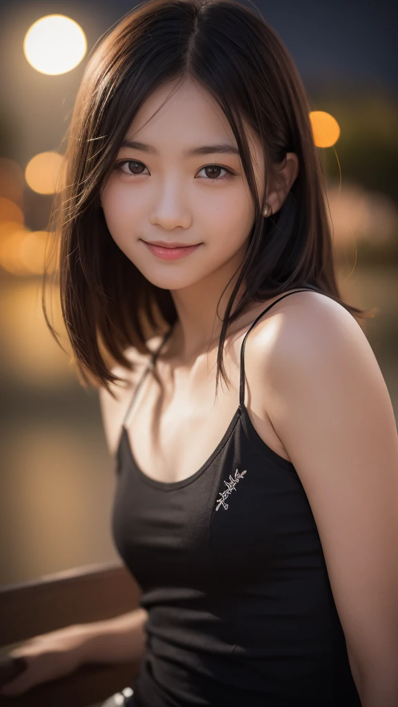 Master piece, highest quality, 8K, 10 year old student, teenager, raw photo, unreasonable, award portrait, smile, solo, (night: 1.8), idol face, black underwear, delicate girl, upper body, digital SLR , Viewers Eyes, Candid, Sleek, Thin Arms, Professional ...